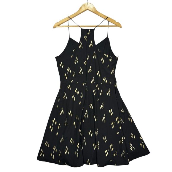 Everly Spaghetti Dress Black and Gold Size Large Racerback Knee Length Flare - Picture 2 of 16